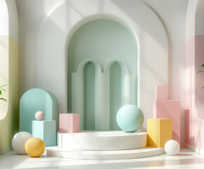 Aufkleber - Minimalist Pastel Colors Interior Design with Geometric Shapes