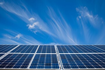 solar panels under a blue sky with clouds, symbolizing clean energy and environmentally friendly technology