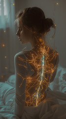 Wall Mural - female_back_nerves_highlighted_with_gold_holograms