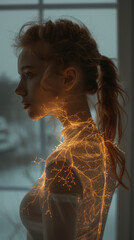 Wall Mural - female_back_nerves_highlighted_with_gold_holograms