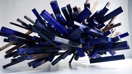 Poster - Abstract Sculpture of Intertwined Blue and Brown Wooden Sticks