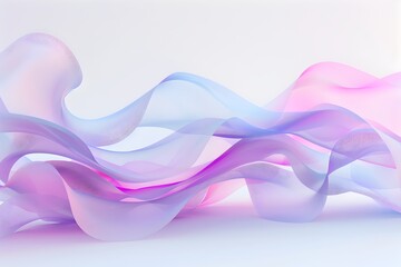 Wall Mural - 3D rendering of pink and purple abstract wavy ribbons on a white background. Minimalistic, simple and elegant with light blue and purple colors, soft lighting, beautiful and delicate details, volumetr