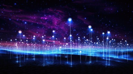 Wall Mural - Sparkling digital energy fields in cyberspace