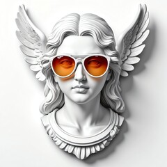 Sticker - angel head statue with sunglasses 3d art logo in plain white background design digital artwork 2