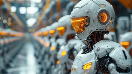 Sticker - A Row of Futuristic Robots