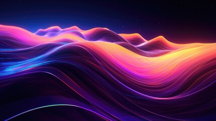 Canvas Print - Fluorescent waves with a tech background