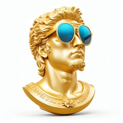 Poster - gold apollo head statue with sunglasses 3d art logo in plain white background design digital artwork 269