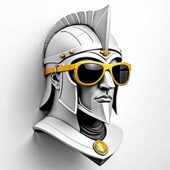 Wall Mural - knight head statue with sunglasses 3d art logo in plain white background design digital artwork 314