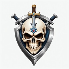 Wall Mural - skull sword and shield 3d art logo in plain white background design digital artwork 371