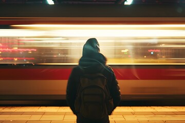 Wall Mural - A person standing on the platform of an underground station