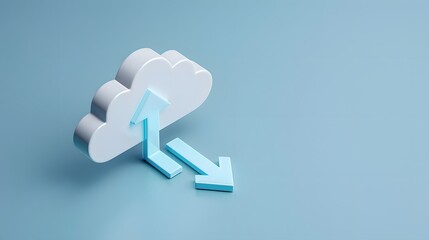 Poster - 3D illustration of a cloud with up and down arrows, representing cloud computing, data transfer, and internet technology.