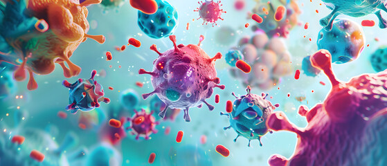 Dengue Virus and Human Immune Response, Color-Coded Battleground Interaction between the dengue virus and human immune cells design