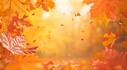 animated background of an autumn frame with an empty space for text, maple leaves decorate beautiful