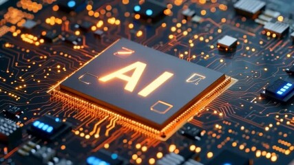 Aufkleber - AI text on computer printed circuit board ,AI microprocessor closeup.