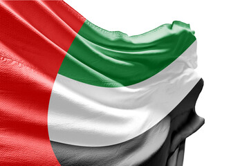 Wall Mural - United Arab Emirates flag waving on white background with clipping path. Cliping path is easily cutout the flag. UAE national flag for independence day.