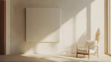 Wall Mural - 3D rendering mockup of a white TV paired with an armchair in a living room, set against a white wall.