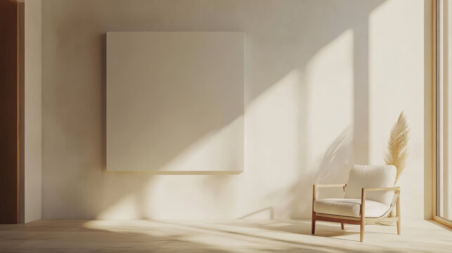 3D rendering mockup of a white TV paired with an armchair in a living room, set against a white wall.