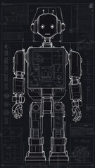 Poster - black theme robotic android blueprint technology abstract background with copy space