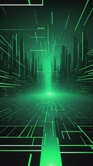 Poster - green virtual reality matrix landscape technology abstract background with copy space