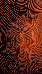 Aufkleber - orange digital fingerprint scan pattern technology abstract background with copy space