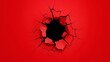 © avaye - Large black hole with cracks on a red surface, abstract background representing destruction or breakthrough