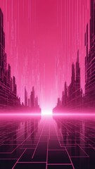 Wall Mural - pink virtual reality matrix landscape technology abstract background with copy space