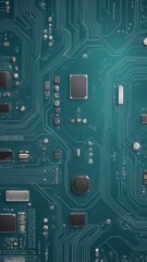 Poster - teal circuit board design technology abstract background with copy space
