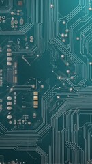 Poster - teal circuit board design technology abstract background with copy space