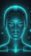 Poster - teal holographic ai interface concept technology abstract background with copy space