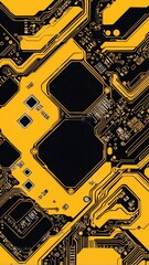 Poster - yellow circuit board design technology abstract background with copy space