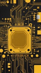 Poster - yellow circuit board design technology abstract background with copy space