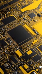 Poster - yellow circuit board design technology abstract background with copy space