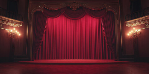 Poster - Theater red curtain design: Elegant and classic red curtain design, evoking the atmosphere of a theater