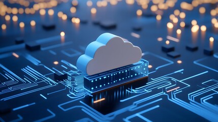 Poster - Futuristic cloud computing infrastructure with network connections and data storage concept on a digital background.