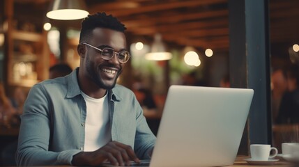Poster - Smiling African businessman in casual clothes working 