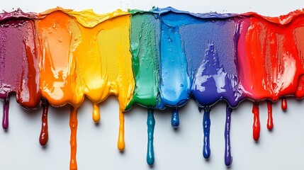 A rainbow of colors is splashed across a white background