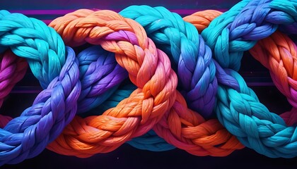 Team rope diverse strength connect partnership together teamwork unity communicate support. Strong diverse network rope team concept integrate braid color background cooperation empower power.