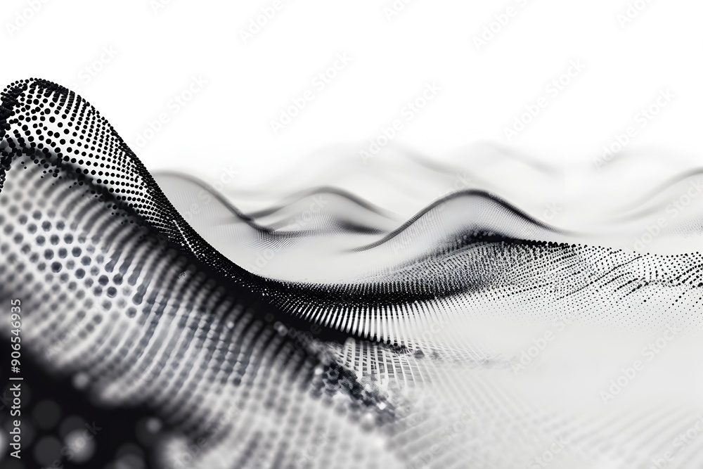 Abstract black dots in a wavy pattern on a white background, technology ...