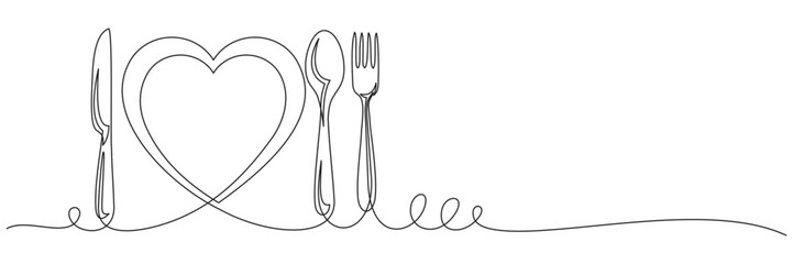 Wall Mural - cutlery continuous line vecto...