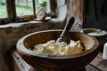 Canvas Print - Artisanal Butter Production in Rustic Countryside Dairy