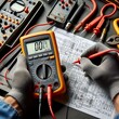 © BeeSee - Electrical measurements with multimeter tester. Electrician hands closeup view created with generative ai