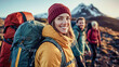 © Korea Saii - Joyful Hiking Adventure Group of Happy Hikers Enjoying Nature Smiling and Exploring the Great Outdoors in a Beautiful Mountain Landscape Brainstorming Digital Art