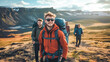 © Korea Saii - Joyful Hiking Adventure Group of Happy Hikers Enjoying Nature Smiling and Exploring the Great Outdoors in a Beautiful Mountain Landscape Brainstorming Digital Art