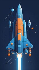 Wall Mural - blue space exploration ship concept technology abstract background with copy space