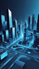 Poster - blue theme smart city layout concept technology abstract background with copy space