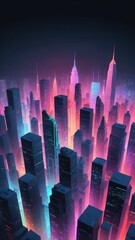 Poster - colorful hologram city skyline projection grid technol technology abstract background with copy space