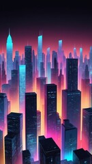 Poster - colorful hologram city skyline projection grid technol technology abstract background with copy space