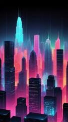 Poster - colorful hologram city skyline projection grid technol technology abstract background with copy space