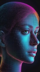 Wall Mural - colorful hologram human face projection grid technolog technology abstract background with copy space