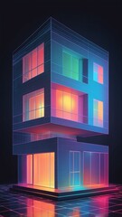 Poster - colorful hologram modern house projection grid technol technology abstract background with copy space